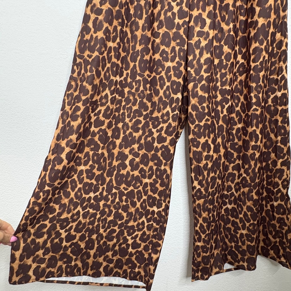 Cider Leopard Print Wide Leg High Waist Pants Brown Black 0XL NWT - Picture 3 of 9